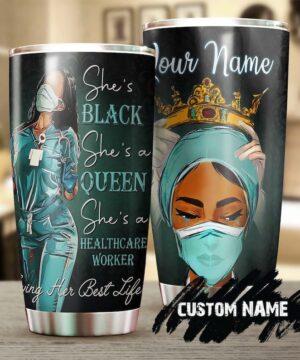 Black nurse queen gold crown| personalized nurse tumbler gift - 30 oz