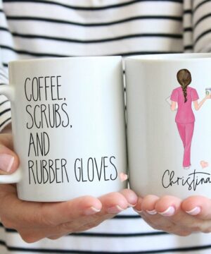 Coffee, scrub and rubber gloves| personalized gift mug for nurse - 15 oz