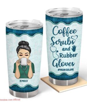 Coffee scrubs and rubber gloves| gift for nurse| personalized tumbler