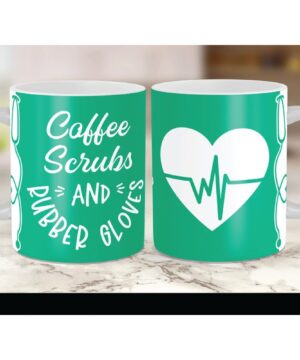 Green coffee, scrubs and rubber gloves| cute mug gift for nurse - 15 oz
