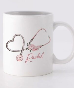 Floral pink watercolour stethoscope| personalised - 15 oz