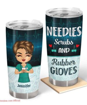 Nurse needles scrubs & rubber gloves - personalized tumbler gift