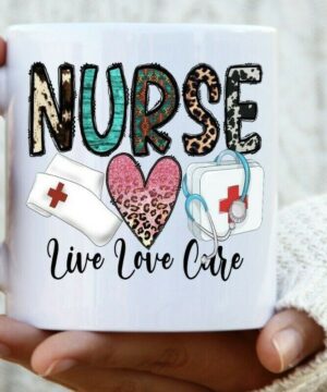 Nurse with pink leopard heart mug| lovely mug gift for your love - 15 oz