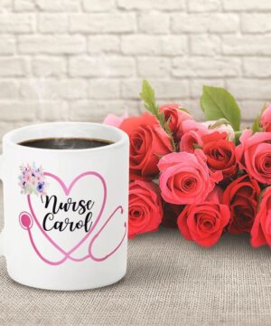 Cute mug with heart shape and flower| personalized gift mug for nurse - 15 oz