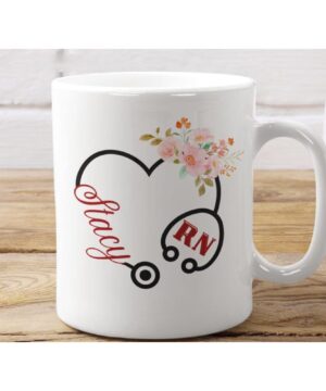 Stethoscope heart shape with floral| adorable gift mug for nurse - 15 oz