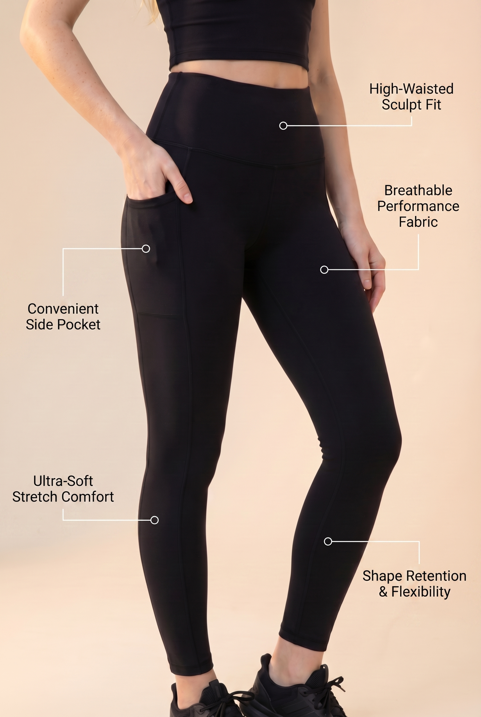 CoreFit High-Waist Pocket Performance Legging in Black, view 2