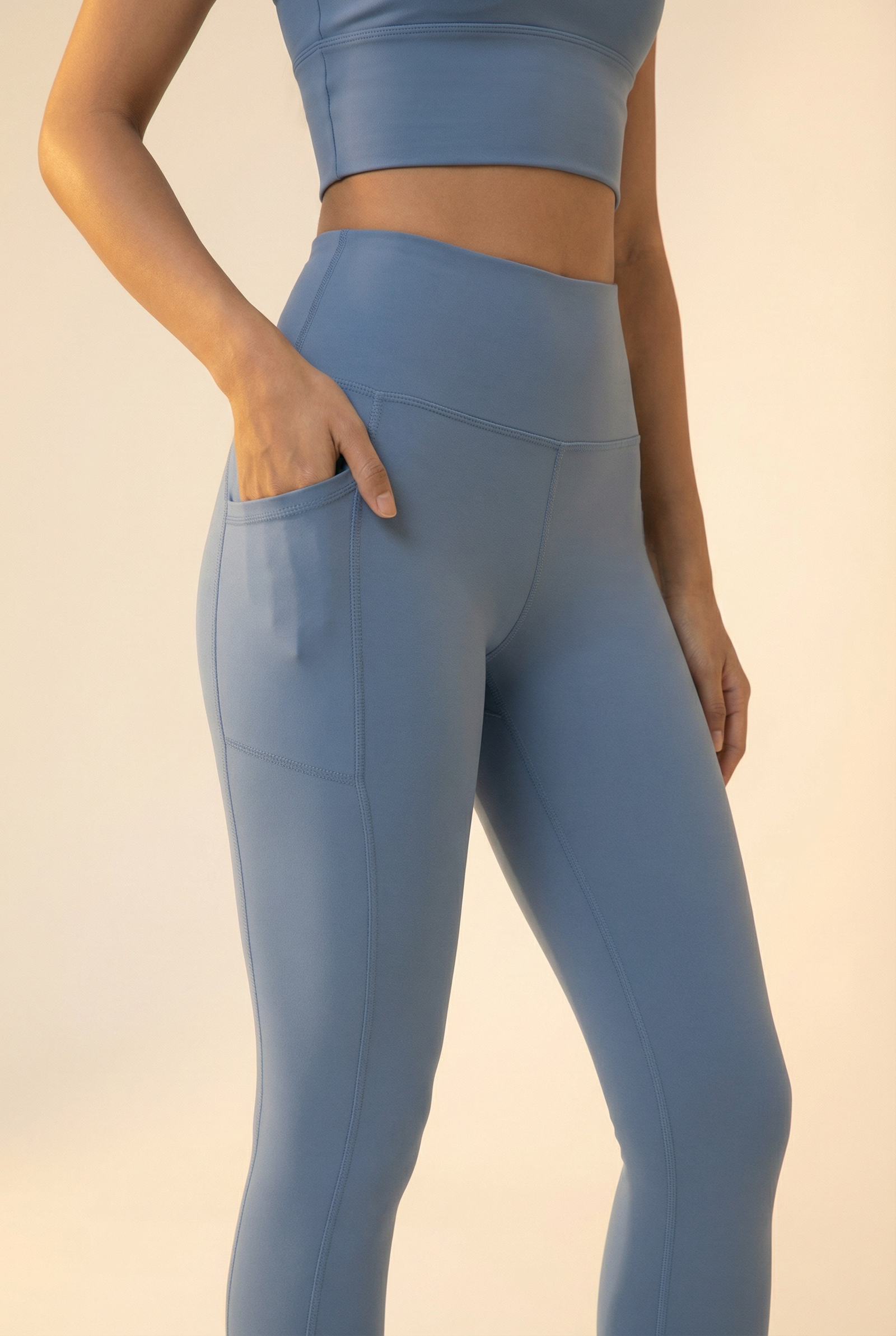 CoreFit High-Waist Pocket Performance Legging in Grayish Blue