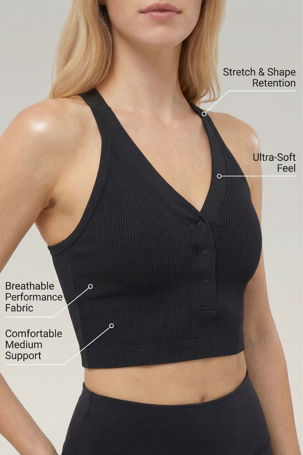 CoreFit Racerback Sports Bra in Black, view 5