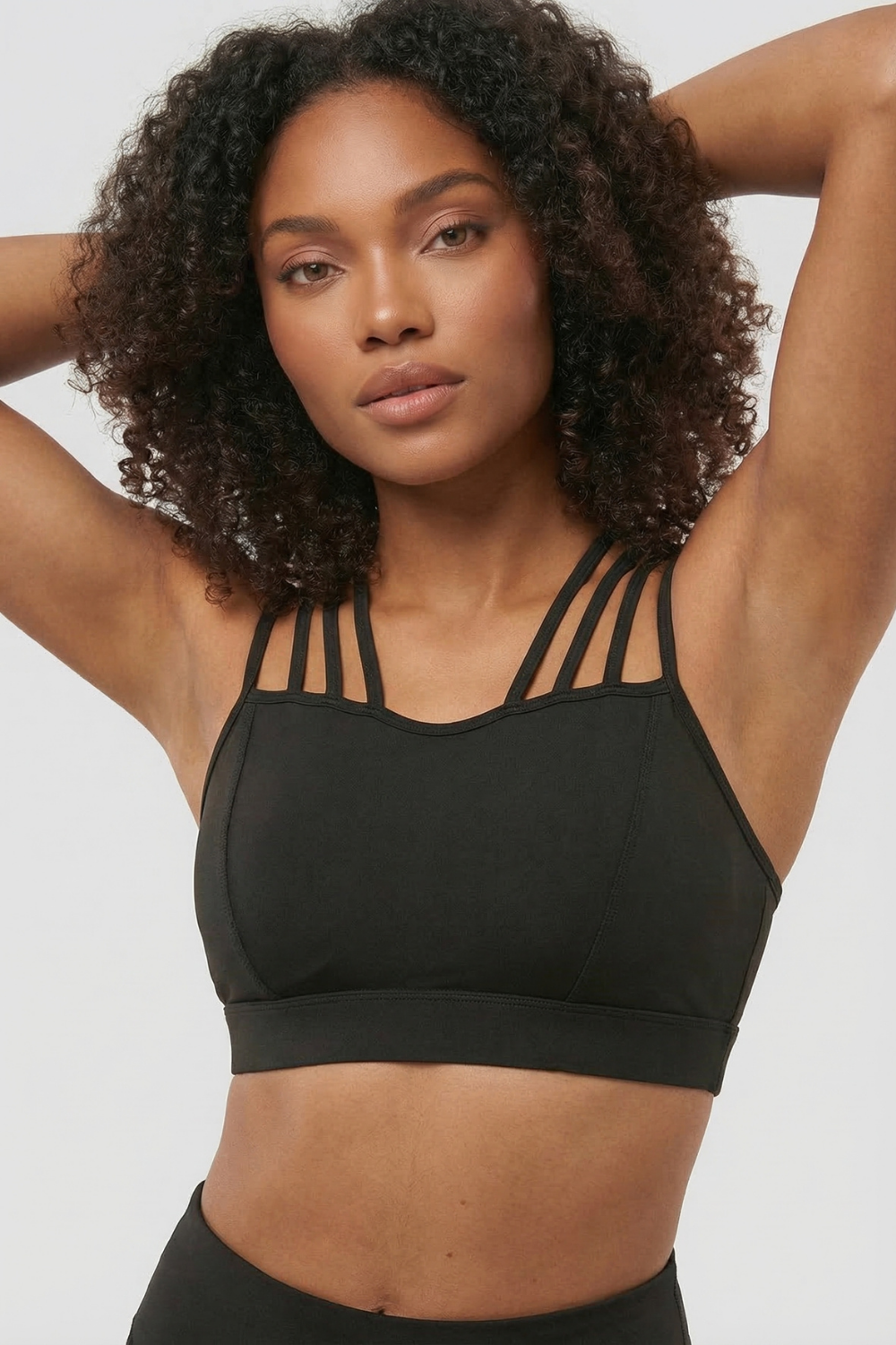 CoreFit Strappy Sports Bra in Black, view 2