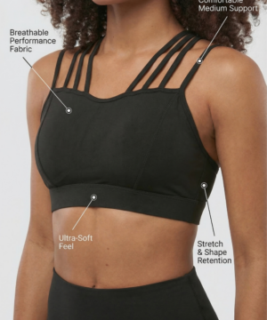 CoreFit Strappy Sports Bra in Black, view 5