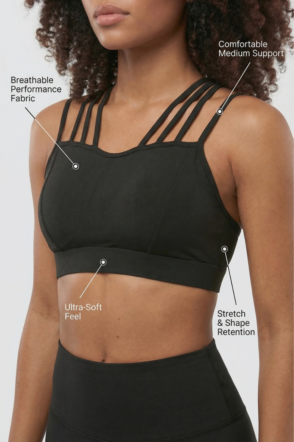 CoreFit Strappy Sports Bra in Black, view 5