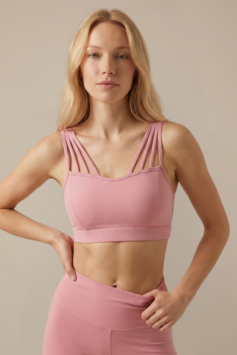 CoreFit Strappy Sports Bra in Powder Pink