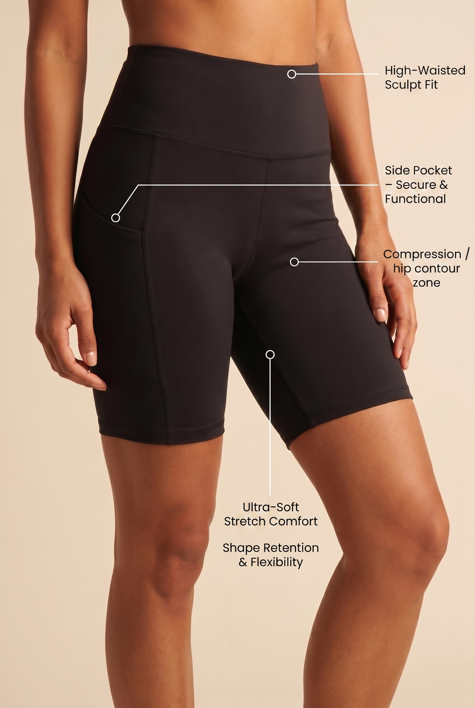 Flex 3-Pocket Bike Shorts in Black, view 2