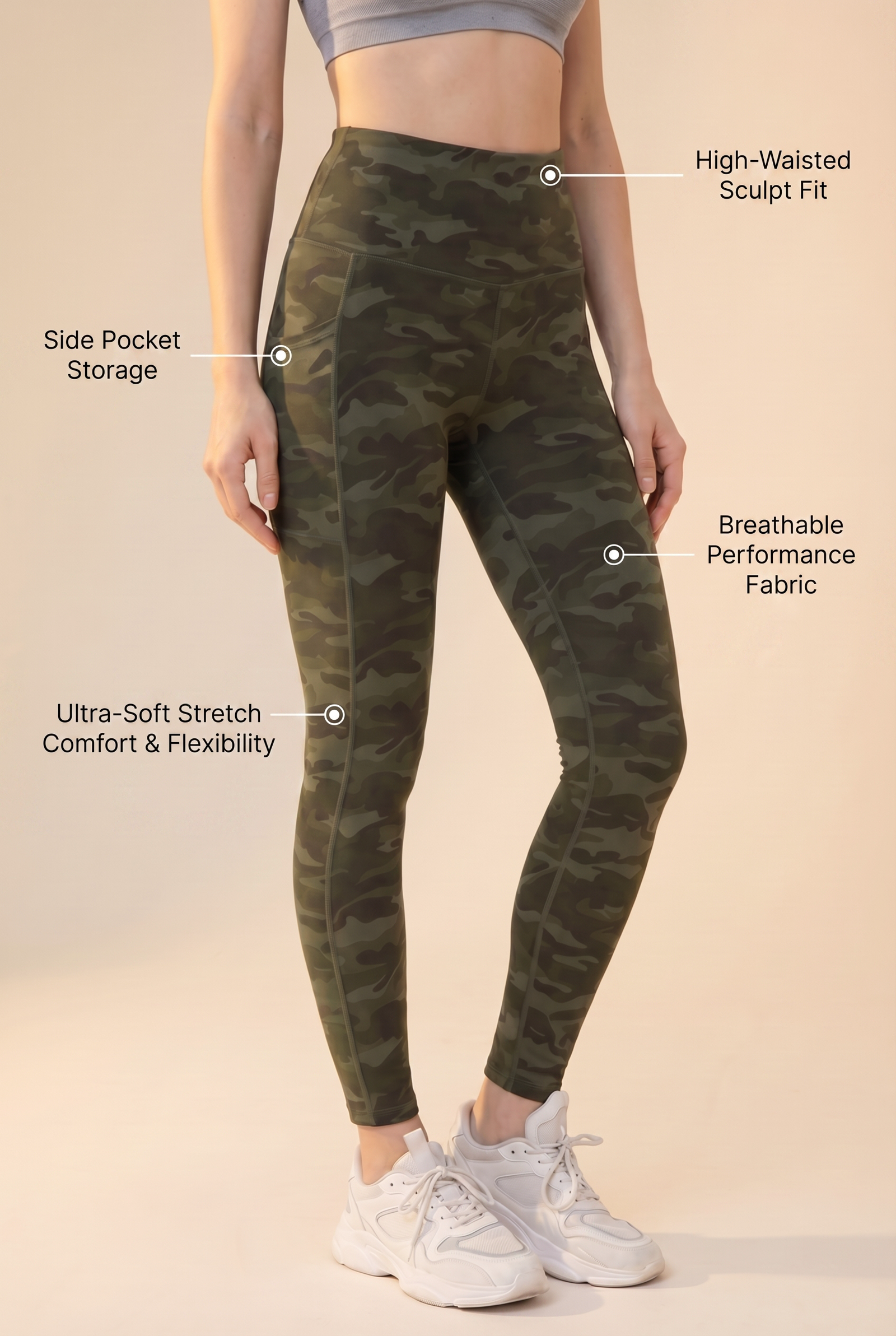 FlexPocket High-Waist Legging in Green Camo, view 2