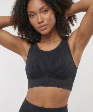 Seamless Melange Sports Bra in Black, view 2