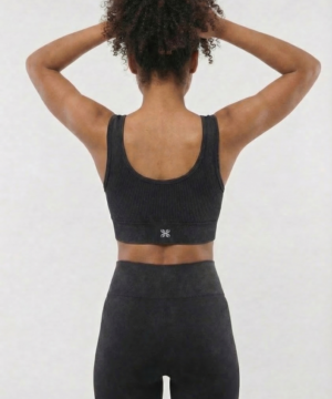 Seamless Melange Sports Bra in Black, view 3