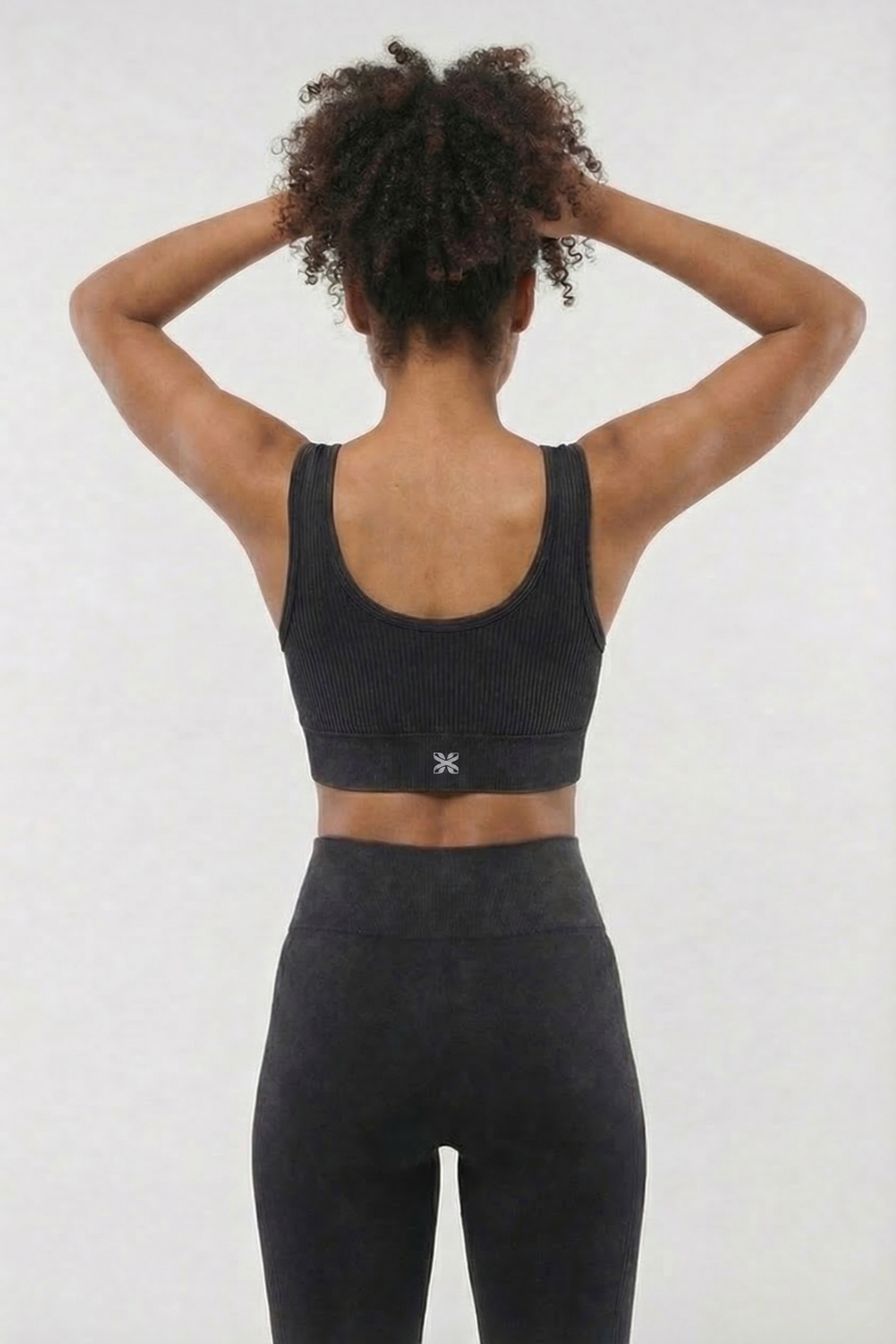 Seamless Melange Sports Bra in Black, view 3