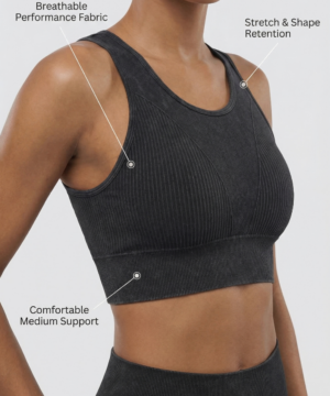 Seamless Melange Sports Bra in Black, view 5