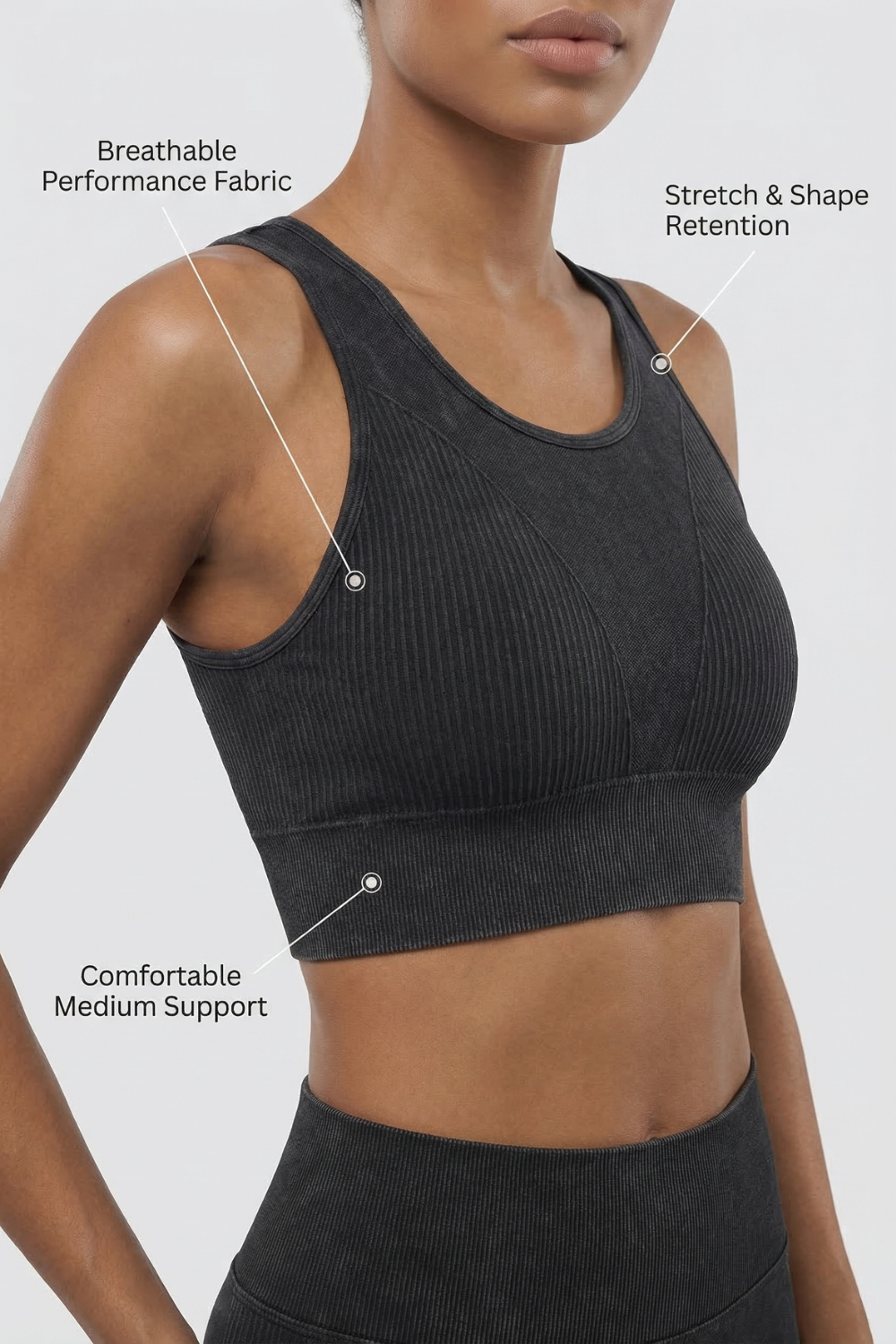 Seamless Melange Sports Bra in Black, view 5