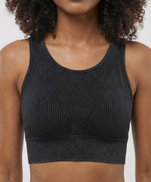 Seamless Melange Sports Bra in Black, view 6