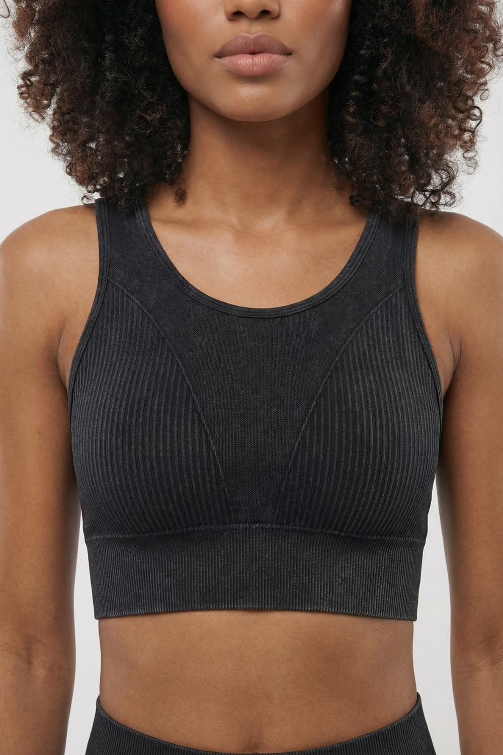 Seamless Melange Sports Bra in Black, view 6
