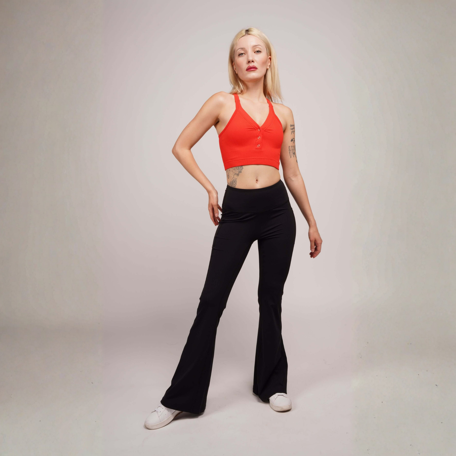 SoftTouch Pocket High-Waist Flare Legging in Black, view 6
