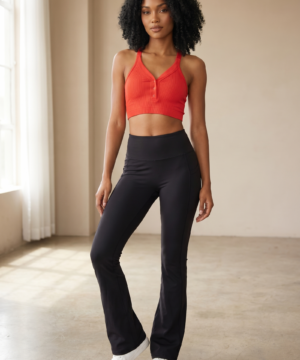 SoftTouch Pocket High-Waist Flare Legging in Black, view 5
