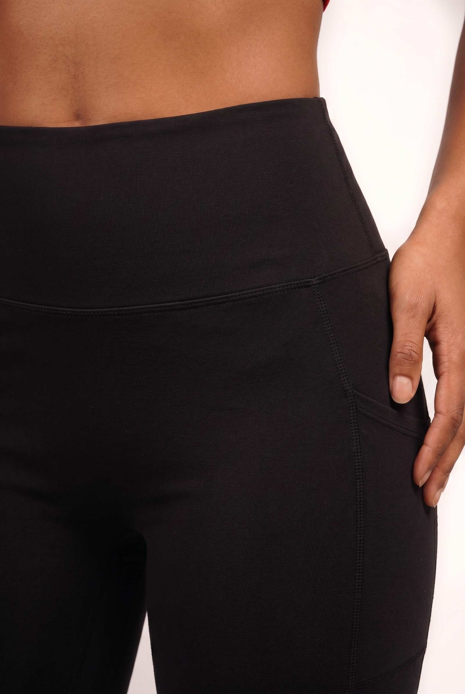 SoftTouch Pocket High-Waist Flare Legging in Black, view 4