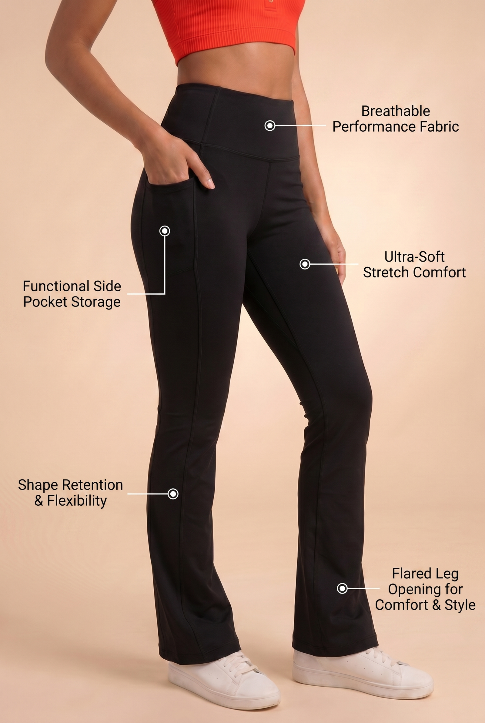 SoftTouch Pocket High-Waist Flare Legging in Black, view 2