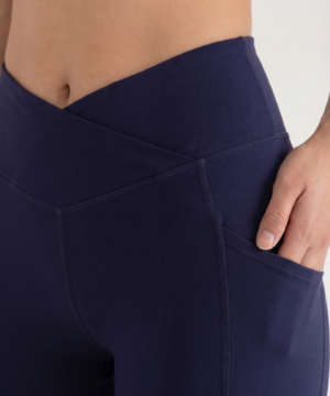 SoftTouch Pocket V-Waist Flare Legging in Dark Blue, view 3