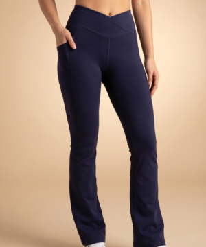 SoftTouch Pocket V-Waist Flare Legging in Dark Blue