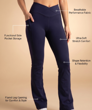 SoftTouch Pocket V-Waist Flare Legging in Dark Blue, view 2