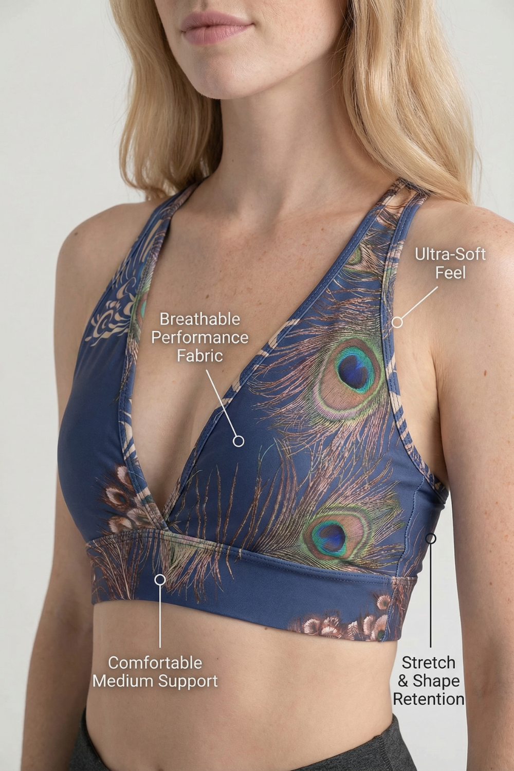 StudioPrint Peacock Feather Sports Bra in Feather, view 5