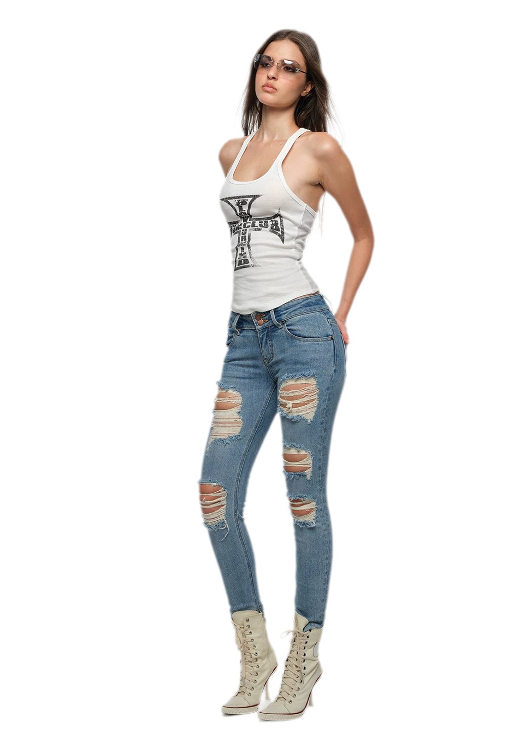 Cross Print Slim Tank styled with denim